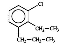 Select the correct name for the following compound.   A) 1-chloro-2-ethyl-3-propylcyclohexane B) 1-chloro-2-ethyl-3-propylcyclohexene C) 1-chloro-ortho-ethylpropylbenzene D) 1-chloro-meta-ethylpropylbenzene E) 1-chloro-2-ethyl-3-propylbenzene
