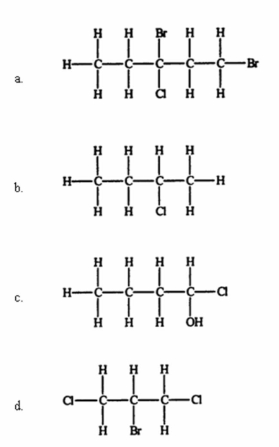 Which compound,if any,will not be optically active?   A) a B) b C) c D) d E) They are all optically active.