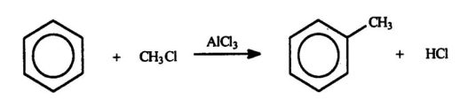 Benzene will react with chloromethane in the presence of a catalyst to produce toluene and hydrogen chloride.Select the correct reaction type for the process.   A) addition B) elimination C) substitution D) oxidation E) reduction