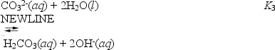  About half of the sodium carbonate produced is used in making glass products because it lowers the melting point of sand,the major component of glass.When sodium carbonate is added to water it hydrolyses according to the following reactions.   These can be combined to yield   What is the value of K<sub>3</sub>? A) K<sub>1</sub>  \times  K<sub>2</sub> B) K<sub>1</sub>  \times  K<sub>2</sub>. C) K<sub>1</sub> + K<sub>2</sub> D) K<sub>1</sub> - K<sub>2</sub> E) (K<sub>1</sub>K<sub>2</sub>) <sup>2</sup> 