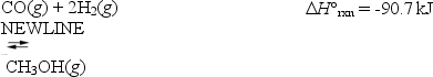 Methanol can be synthesized by combining carbon monoxide and hydrogen.   A reaction vessel contains these compounds at equilibrium.What effect will be seen when equilibrium is re-established after decreasing the temperature by 45°C? A) All the partial pressures will decrease. B) The partial pressure of methanol will decrease. C) The partial pressures of hydrogen and methanol will decrease. D) The partial pressure of hydrogen will increase. E) The partial pressure of carbon monoxide will decrease.