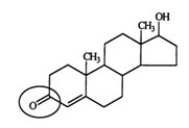 Testosterone is a male hormone. Identify the functional group circled.   A)  aldehyde B)  ketone C)  alcohol D)  ester E)  carboxyl