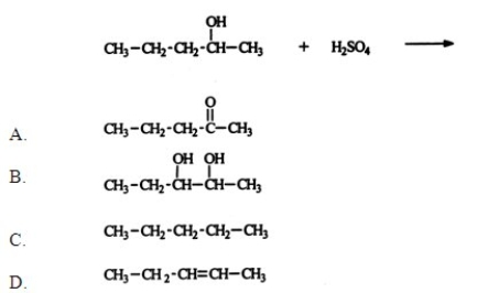 Identify the organic product for the reaction of 2-pentanol with sulfuric acid.   A)  A B)  B C)  C D)  D E)  None of the above is a major product of the reaction.