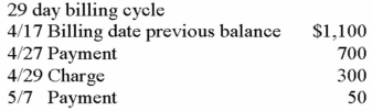 Given the following:   The average daily balance is: A) $910.34 B) $755.17 C) $810.43 D) $755.71 E) None of these