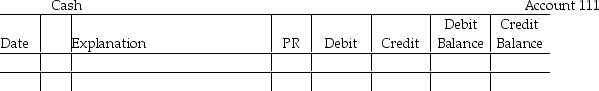 Post the following transaction to the ledger of Wiley Services. The partial chart of accounts for Thompson's Company is: 111 Cash 121 Accounts Receivable 211 Accounts Payable 411 Service Fees           