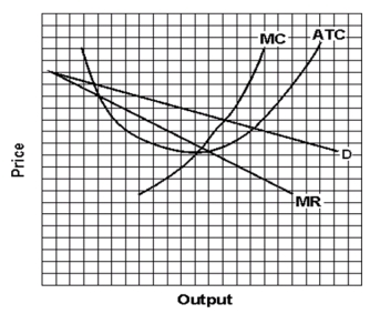 Use the following Figure to answer the question :   -As output rises, the monopolist's marginal revenue A) remains identical to price. B) stays constant. C) declines as quickly as price. D) declines more quickly than price.
