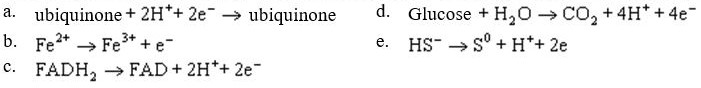 Which of the reactions below is written in the direction electron acceptor   electron donor?  <div style=padding-top: 35px> 