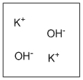 Which diagram properly depicts the dissolved species present in an aqueous solution of KOH? (water molecules are not shown)  A)    B)    C)    D)   