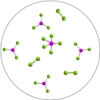 The reversible reaction: PCl<sub>3</sub>(g) + Cl<sub>2</sub>(g)    PCl<sub>5</sub>(g) , has K = 0.5. Based on the molecular art shown below, what can be inferred about the reaction conditions?   A) The reaction has not yet reached equilibrium. B) The reaction mixture is at equilibrium. C) The reaction will shift to the left to reach equilibrium. D) The forward reaction is favorable.
