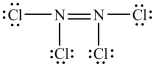 The Lewis structure shown below is not a valid Lewis structure. What statement best describes the error in the structure?   A) The nitrogen atoms violate the octet rule. B) The chlorine atoms violate the octet rule. C) The structure contains an incorrect number of valence electrons. D) Chlorine atoms and nitrogen atoms do not typically form bonds with each other.