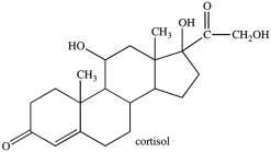 Cortisol is an anti-inflammatory agent that also regulates carbohydrate metabolism. Cortisol contains a primary alcohol, a secondary alcohol, and a quaternary alcohol.  