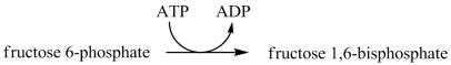 The hydrolysis of ATP to ADP releases 7.3 kcal/mol of energy. If the coupled reaction below releases 3.4 kcal/mol of energy, then the amount of energy required for the phosphorylation of fructose 6-phosphate is _____ kcal/mol.  