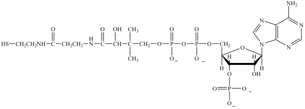 Which functional group is not contained in coenzyme A, whose structure is shown below?   A) alcohol B) sulfhydryl C) phosphoester D) amide E) aldehyde