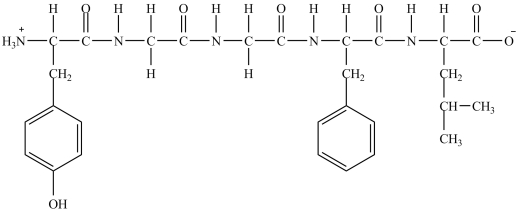 How many chirality centers are in leu-enkephalin (structure shown) ?   A) 3 B) 4 C) 5 D) 9