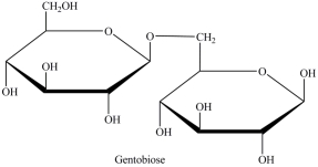 Gentobiose, a rare disaccharide found in saffron, produces two identical monosaccharides when it undergoes hydrolysis. What is the identity of the hydrolysis product?   A)    B)    C)    D)   