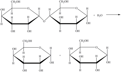 Hydrolysis of the disaccharide below yields the indicated products.  