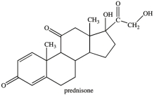 Which statement correctly describes the hydroxyl (-OH) groups found in the steroid prednisone?   A) There is one primary alcohol group and one secondary alcohol group. B) There is one secondary alcohol group and one tertiary alcohol group. C) There is one primary alcohol group and one tertiary alcohol group. D) There is one tertiary alcohol group and one carboxylic acid.