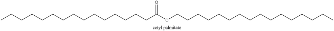 Cetyl palmitate is a component of spermaceti wax isolated from the heads of sperm whales, and is used in cosmetics. In which solvent would cetyl palmitate be expected to have the greatest solubility?   A) acetic acid B) ethanol C) hexane D) water