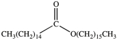 Cetyl palmitate, shown below, is a component of spermaceti wax isolated from the heads of sperm whales, and is used in cosmetics. In which solvent would cetyl palmitate be expected to have the greatest solubility?   A) acetic acid B) ethanol C) hexane D) water