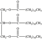 The compound below is a mixed triacylglycerol formed from lauric, myristic, and linoleic acids.  