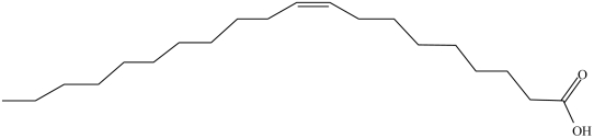 The structure shown below is an example of a trans fatty acid.  