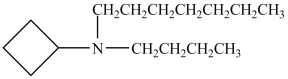What is the IUPAC name of the compound shown below?   A) propylheptylcyclobutylamine B) N-cyclobutyl-N-heptyl-1-butanamine C) N-butyl-N-cyclobutyl-1-heptanamine D) dibutylheptylamine