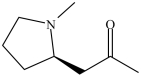 Hygrine (structure shown) is an alkaloid found mainly in coca leaves. What type of nitrogen heterocycle is present in hygrine?   A) pyridine B) pyrrole C) pyrrolidine D) piperidine