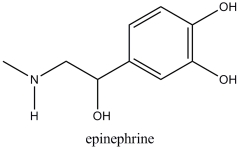 At the pH of the aqueous environment of the cells, amines exist in their ionized (charged) form. Which of the following properly represents how epinephrine exists in the cell?   A)    B)    C)    D)   