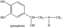 At the pH of the aqueous environment of the cells, amines exist in their ionized (charged) form. Which of the following properly represents how epinephrine exists in the cell?   A)    B)    C)    D)   