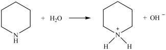 The following acid-base reaction occurs when piperidine is dissolved in water.  