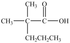 What is the IUPAC name of the compound below?   A) 2-methyl-2-propylpropanoic acid B) 2-methyl-2-propyl-1-propanoic acid C) 2, 2-dimethylpentanoic acid D) 2, 2-dimethyl-1-pentoic acid E) 4, 4-dimethylpentanoic acid