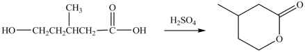 Compounds that contain both a hydroxyl group (OH)and a carboxyl group (COOH)can undergo an intramolecular esterification reaction. The lactone product shown is the result of the intramolecular esterification reaction of the indicated starting material.  