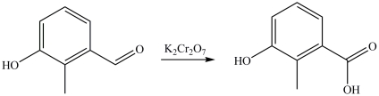 The reaction below illustrates oxidation of an aldehyde.  