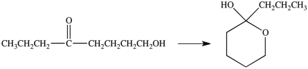 In a process similar to the one characterized by glucose, the ketone below forms the indicated hemiacetal product.  