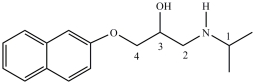 Propranol, shown below, is a chiral compound that exists as a pair of enantiomers. One enantiomer is used to treat irregular heartbeats, and the other enantiomer is used as a contraceptive. Identify the chirality center(s) in Propranol.   A) C1 B) C2 C) C3 D) C4 E) C1 and C3