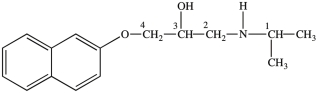 Propranol, shown below, is a chiral compound that exists as a pair of enantiomers. One enantiomer is used to treat irregular heartbeats, and the other enantiomer is used as a contraceptive. Identify the chirality center(s) in Propranol.   A) C1 B) C2 C) C3 D) C4 E) C1 and C3