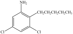 What is the IUPAC name of the compound below?   A) 5-amino-1, 3-dichloro-4-pentylbenzene B) 3, 5-dichloro-2-pentylaniline C) 1, 3-dichloro-5-nitro-4-pentylbenzene D) 3, 5-dichloro-2-pentane aminobenzene E) 2, 4-dichloro-1-pentylaniline