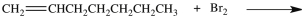 What product results when 1-heptene undergoes the halogenation reaction shown?   A)    B)    C)    D)   