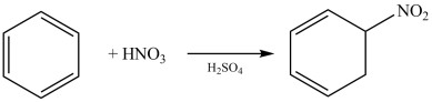 The nitration of benzene is illustrated in the reaction below.  