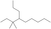 The molecule below has _____ primary carbon atoms, _____ secondary carbon atoms, _____ tertiary carbon atoms, and _____ quaternary carbon atoms.  