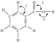Which of the following correctly describes the bond angles indicated in the structure below?   A) Angle 1 = 109.5°, Angle 2 = 109.5°, and Angle 3 = 180° B) Angle 1 = 120°, Angle 2 = 120°, and Angle 3 = 180° C) Angle 1 = 120°, Angle 2 = 120°, and Angle 3 = ~109.5°
