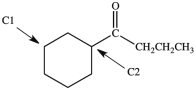 How many H atoms are bonded to the labeled carbons in the structure below?   A) C1 has 2Hs and C2 has 2Hs B) C1 has 1H and C2 has no Hs C) C1 has 2Hs and C2 has 1H D) C1 has 1H and C2 has 1 H