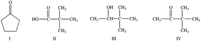 Which compounds would be expected to have similar chemical reactivity?   A) Compounds I and IV B) Compounds II and IV C) Compounds II and III D) Compounds II, III, and IV