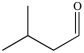 The molecule with the condensed formula (CH<sub>3</sub>)<sub>2</sub>CHCH<sub>2</sub>CHO can be represented as the skeletal structure below.  