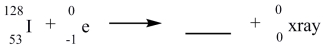 In the nuclear decay reaction known as electron capture, an electron from an atom's electron cloud falls into the nucleus. Iodine-128 undergoes electron capture as shown below to produce an x-ray and another product. The isotope symbol for the other product is _____.  