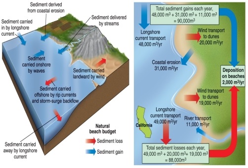 Figure 19.25   -According to Figure 19.25, the largest volume of sediment removed from this section of beach in central California comes from A)  longshore current. B)  wind transport. C)  coastal erosion. D)  river transport.