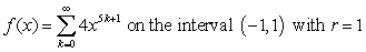Find the power series representation (about c = 0) , the radius of convergence, and the interval of convergence.   A)    B)    C)    D)   