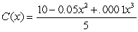 The total cost of producing and marketing x number of units of a certain product is given by   . For what number x is the total cost a minimum? Round answer to nearest unit. A)    B)    C)    D)   