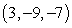 Find an equation of the given plane. The plane containing the points   ,   and   A)  3x - 9y - 7z = 82 B)  9x - 13y - 10z = 137 C)  9x - 13y - 10z = 0 D)  58x + 64y - 31z = -185