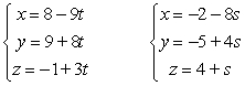 Find the angle between the lines. Round to the nearest hundredth of a radian.   A)  1.86 B)  0.29 C)  2.85 D)  0.76